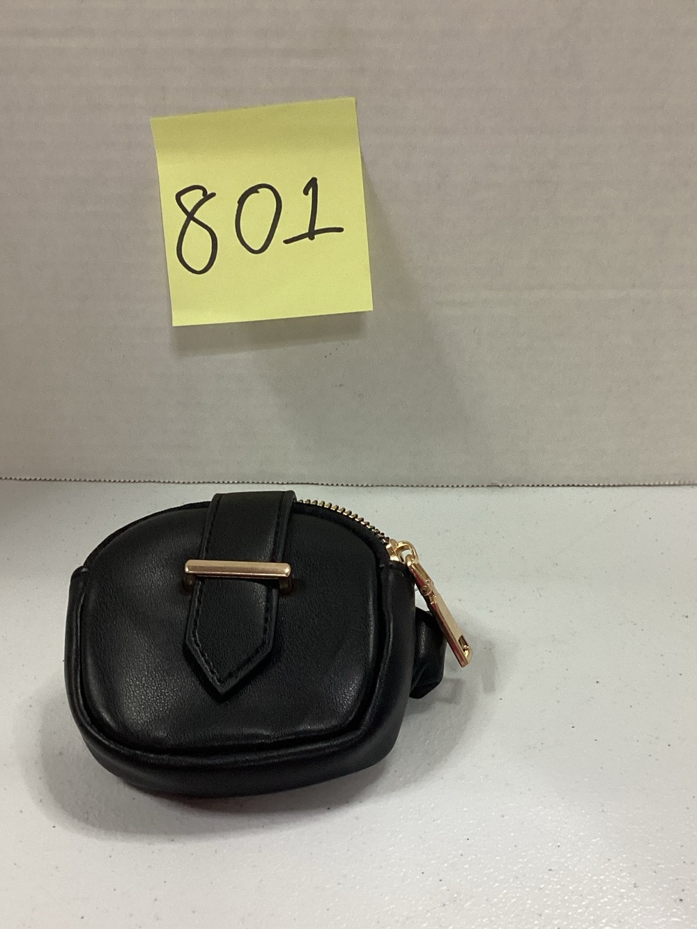 Black Mini Leather Coin Pouch with Gold Hardware